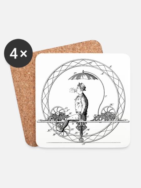 Vintage Bicycle Drawing Historic - Coasters (set of 4) - white