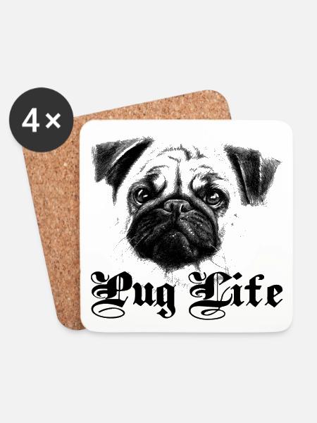 Pug life Tug life Pug head - Coasters (set of 4) - white