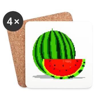 Pixel Art Melone - Untersetzer (4er-Set) - Weiß - Vorne