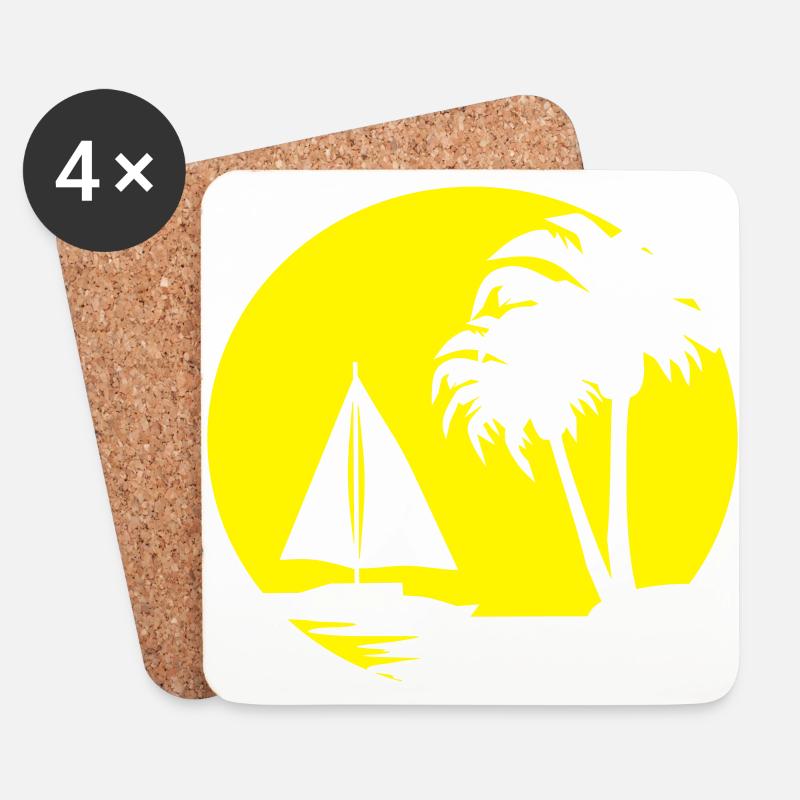 Palmen und Segelschiff, Sommermotiv Silhouette - Untersetzer (4er-Set) - Weiß