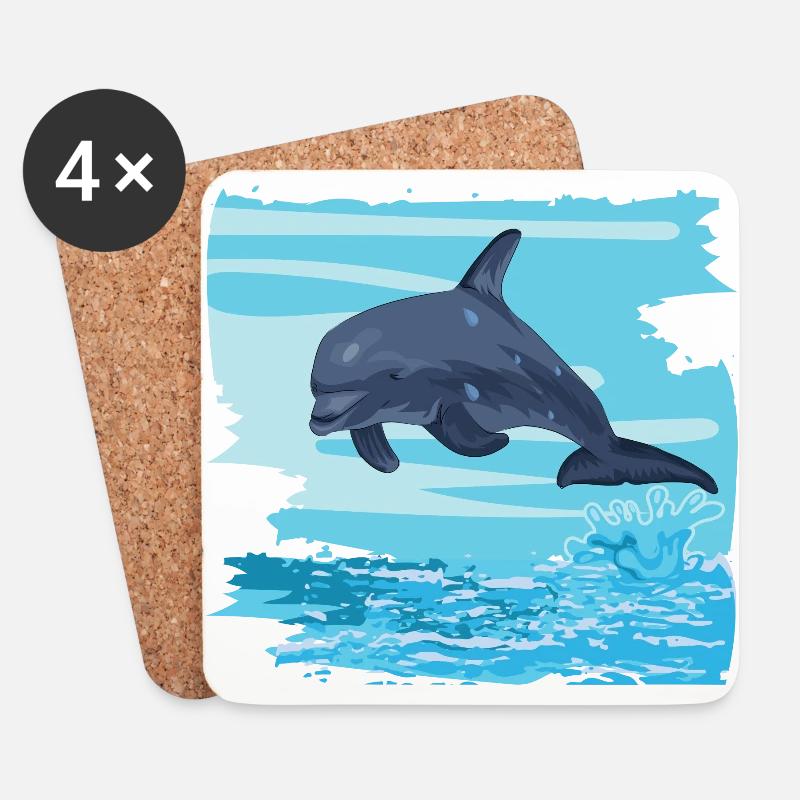 Tümmler Delfin springt aus Meer Wasser Geschenk - Untersetzer (4er-Set) - Weiß