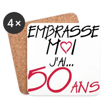 50 ans embrasse moi anniversaire - Dessous de verre (lot de 4) - blanc - Devant