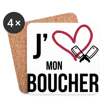 J'aime mon Boucher - Dessous de verre (lot de 4) - blanc - Devant