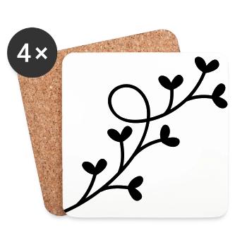 Branch heart blossoms branch leaves mistletoe love - Coasters (set of 4) - white - Front