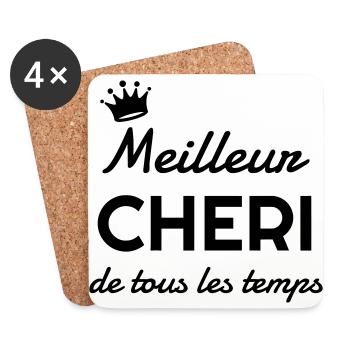 Amour / Love / Mariage / Chérie / Chéri / Valentin - Dessous de verre (lot de 4) - blanc - Devant