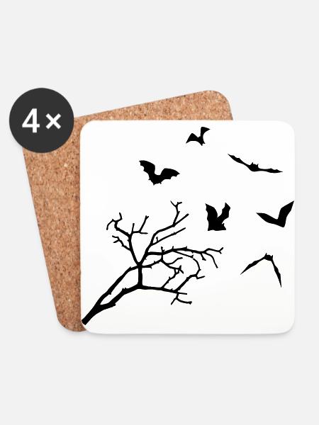 Bats & Tree, Bat Horror - Coasters (set of 4) - white