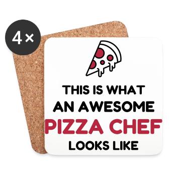 pizza / pizzaiolo / chef / italie / pizzaiola - Dessous de verre (lot de 4) - blanc - Devant