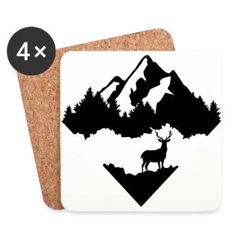 Hirsch, Wald und Berg - Untersetzer (4er-Set) - Weiß - Vorne