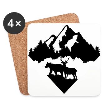 Bear, Deer, Forest and Mountains - Coasters (set of 4) - white - Front