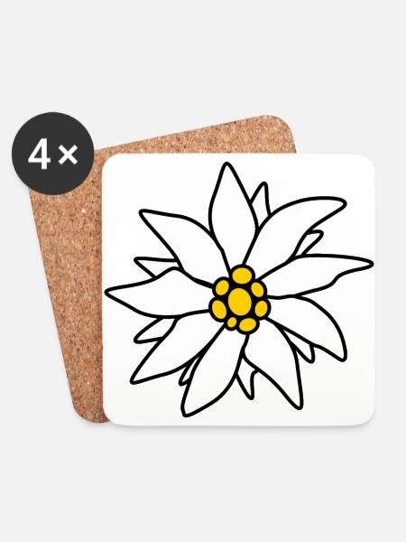 Edelweiß - Alpen-Blume - Untersetzer (4er-Set) - Weiß