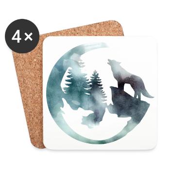 Loup hurlant aquarelle - Dessous de verre (lot de 4) - blanc - Devant