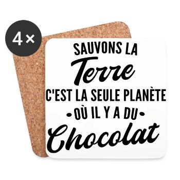 la terre est la seule planète où il y a chocolat - Dessous de verre (lot de 4) - blanc - Devant