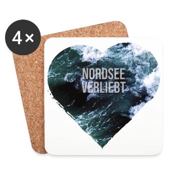 Herz mit Wellen Meer Spruch Nordsee verliebt - Untersetzer (4er-Set) - Weiß - Vorne