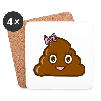 Mrs. Turd - Jolie dame de pile de caca avec noeud - Dessous de verre (lot de 4) - blanc - Devant