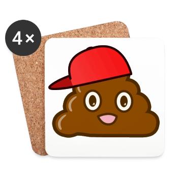 Mr. Turd Dude - Cheerful Poop Pile with Cap - Coasters (set of 4) - white - Front