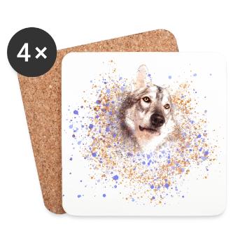wolf dog, husky,graffiti, ,painting,, brown, wolf - Coasters (set of 4) - white - Front