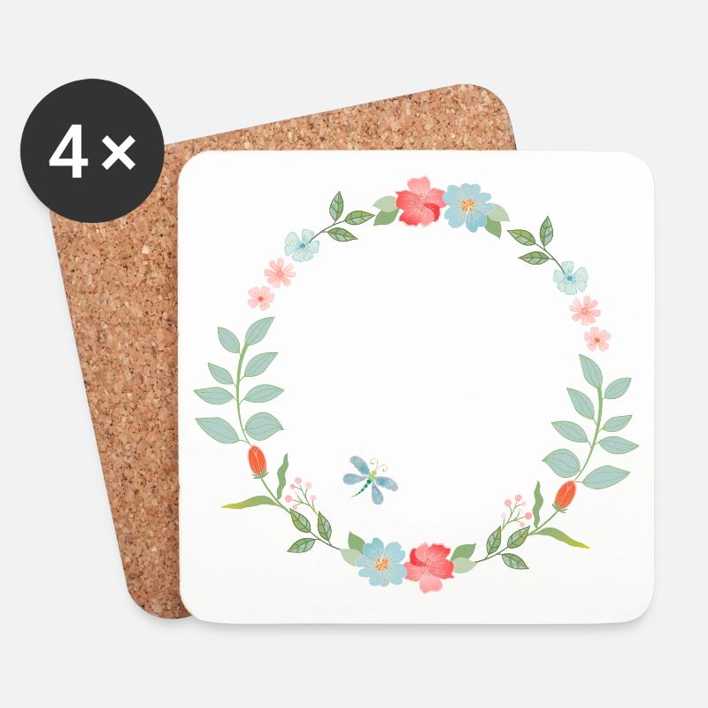 Blumenkranz Personalisierbar - Untersetzer (4er-Set) - Weiß