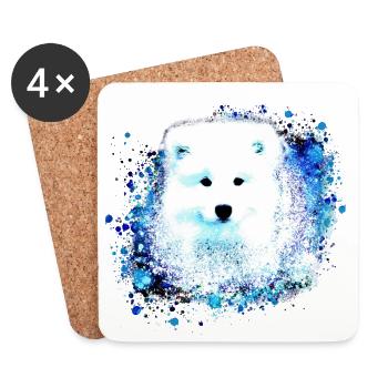 Samoyed, Dog, Watercolor Painting, Blue - Coasters (set of 4) - white - Front