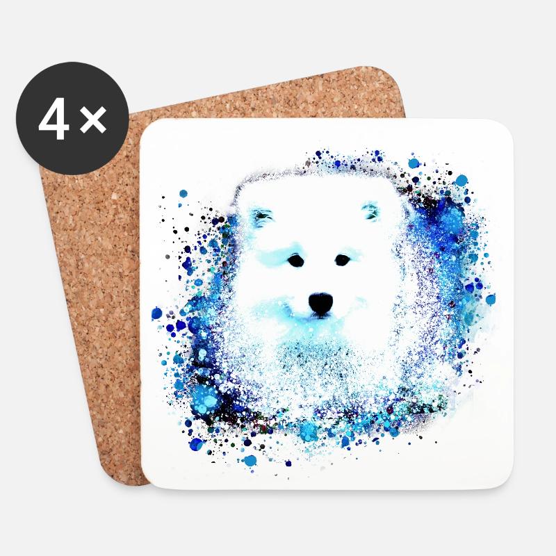 Samojede, Hund, Aquarell,Malerei, blau - Untersetzer (4er-Set) - Weiß