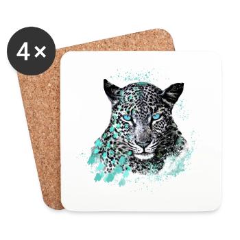 Leopard, Cat, Wildcat, Graffiti, Painting, Mint - Coasters (set of 4) - white - Front