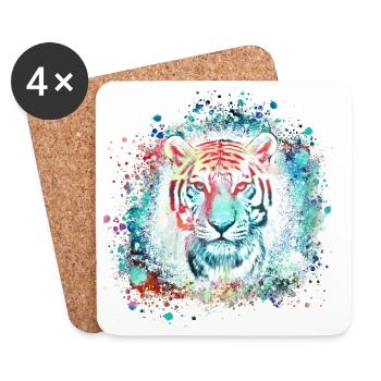 tigre blanc ,tigre,bleu,graffiti, aquarelle,coloré - Dessous de verre (lot de 4) - blanc - Devant