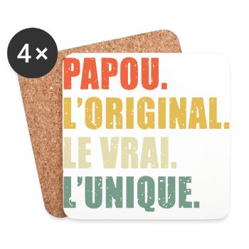 Papou L'original Le Vrai L'unique Cadeau Vintage - Dessous de verre (lot de 4) - blanc - Devant