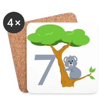 Mignon ours koala avec arbre - 7ème anniversaire - Dessous de verre (lot de 4) - blanc - Devant