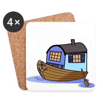 Schiff Ahoi Haus Boot Ruderboot Paddelboot Segler - Untersetzer (4er-Set) - Weiß - Vorne