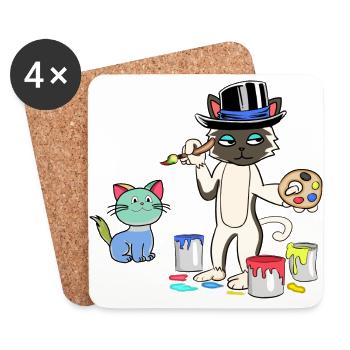 Chat Peintre Maître Artiste Académie d’Art - Dessous de verre (lot de 4) - blanc - Devant