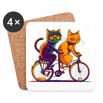 Cool Comic Cats Ride Bike, Tandem - Dessous de verre (lot de 4) - blanc - Devant