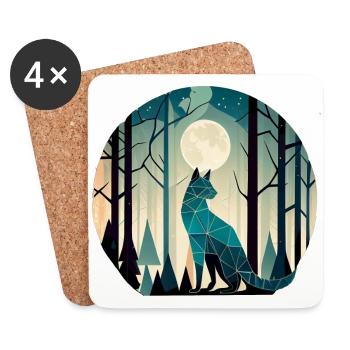 Geometric cat in the forest with full moon - Coasters (set of 4) - white - Front