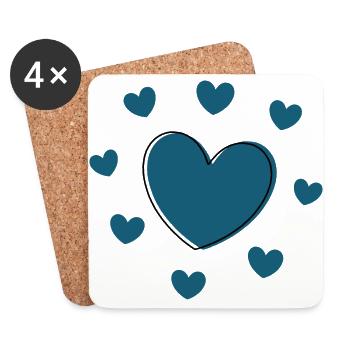blaues Herz Valentinstag - Untersetzer (4er-Set) - Weiß - Vorne