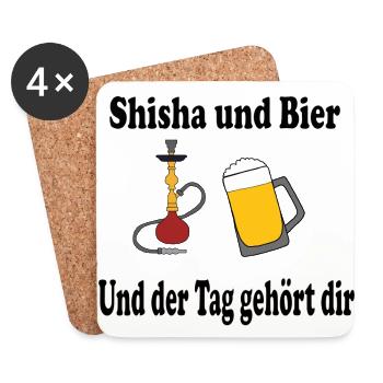 Shisha und Bier und der Tag gehört dir - Untersetzer (4er-Set) - Weiß - Vorne