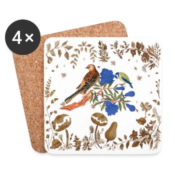 faune, oiseaux, oiseaux, fleurs, flore, nature - Dessous de verre (lot de 4) - blanc - Devant
