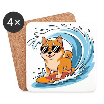 Shiba Surfing - Coasters (set of 4) - white - Front
