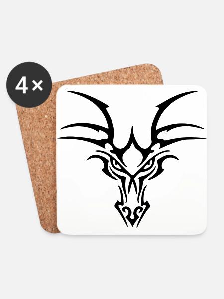 Tribal Dragon Head - Untersetzer (4er-Set) - Weiß