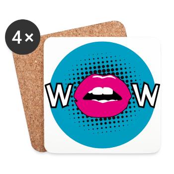 Pop Art / Graphic Novel: WOW - bouche, lèvres, moue - Dessous de verre (lot de 4) - blanc - Devant