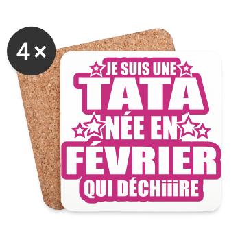 je suis une tata née en février qui déchire - Dessous de verre (lot de 4) - blanc - Devant