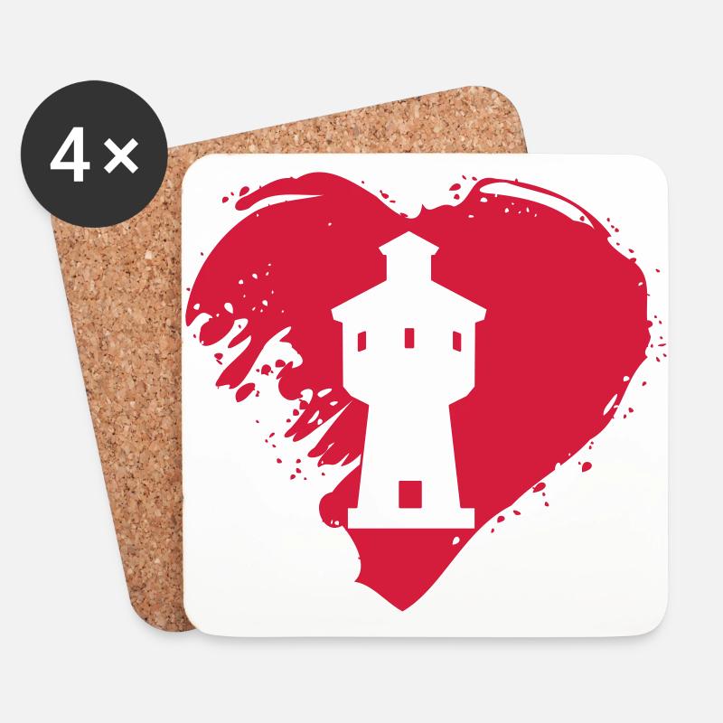Langeoog Herz Wasserturm Geschenk - Untersetzer (4er-Set) - Weiß