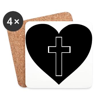 Croix en idée cadeau coeur - Dessous de verre (lot de 4) - blanc - Devant