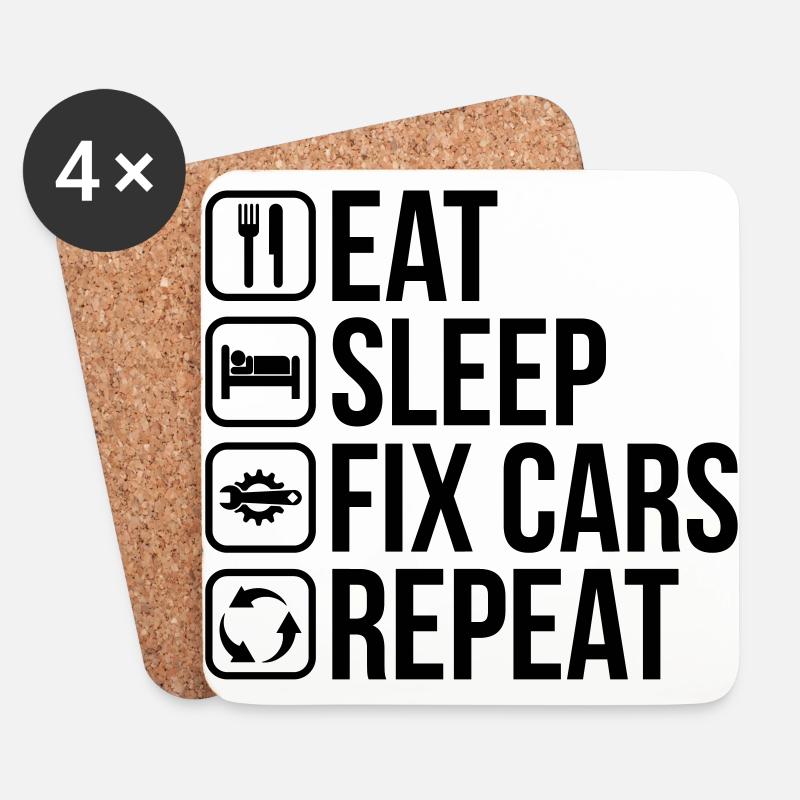 Eat Sleep Fix Cars Repeat - Untersetzer (4er-Set) - Weiß