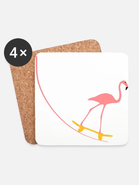 Flamingo on skateboard - Coasters (set of 4) - white