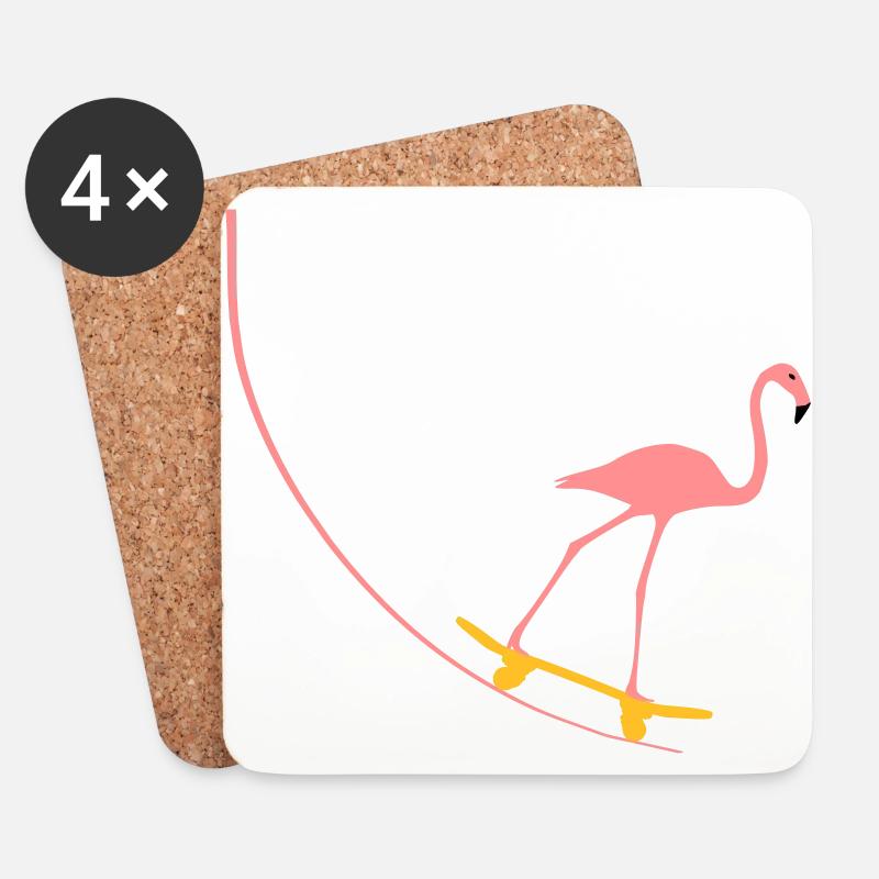Flamingo on skateboard - Coasters (set of 4) - white