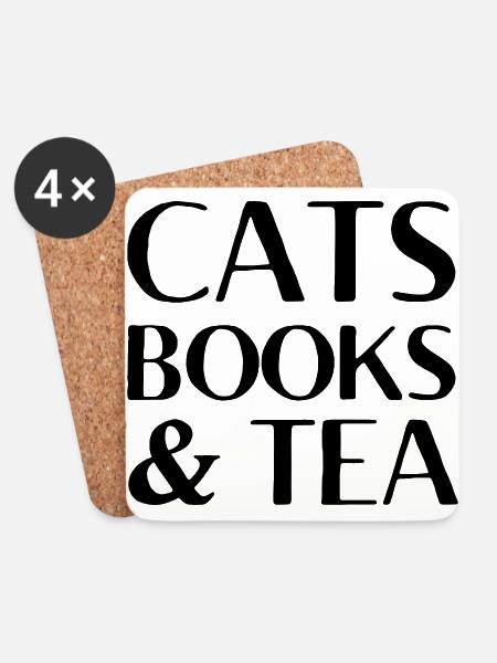katzen buecher und tee Katzen Geschenk - Untersetzer (4er-Set) - Weiß