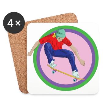 Skateboard Skater Halfpipe Stunt Backflip Board - Coasters (set of 4) - white - Front
