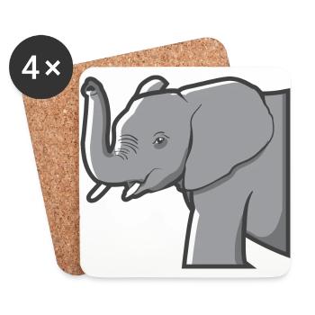 Elefant hebt seinen Rüssel und zeigt die Stoßzähne - Untersetzer (4er-Set) - Weiß - Vorne