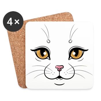 Cute Cat Face Illustration - Dessous de verre (lot de 4) - blanc - Devant