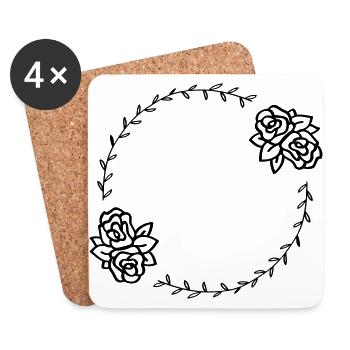 Kranz Rosen Blätter Geschenk - Untersetzer (4er-Set) - Weiß - Vorne