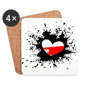Pologne / coeur polonais - Dessous de verre (lot de 4) - blanc - Devant