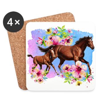 Floral Horse And Baby Horse - Coasters (set of 4) - white - Front